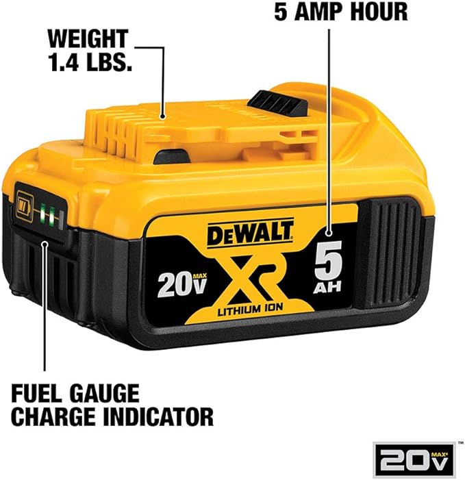 DEWALT 20V MAX XR Battery, Lithium Ion, 5.0Ah (DCB205), Multi