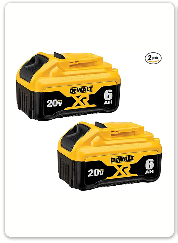 DEWALT 20V MAX Battery, 6 Ah, 2-Pack, Fully Charged in Under 90 Minutes (DCB206-2)